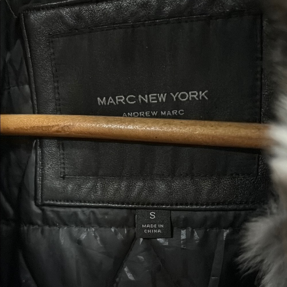 Marc New York Classic Black Genuine Leather Outerwear Jacket w/natural Rabbit Fu